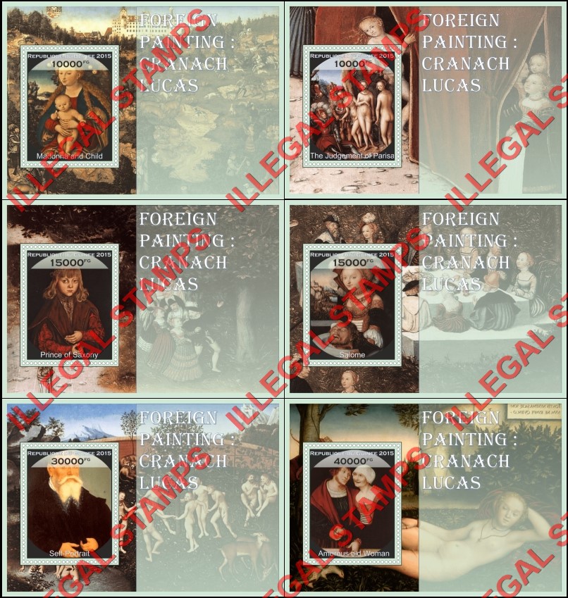 Guinea Republic 2015 Paintings by Lucas Cranach Illegal Stamp Souvenir Sheets of 1