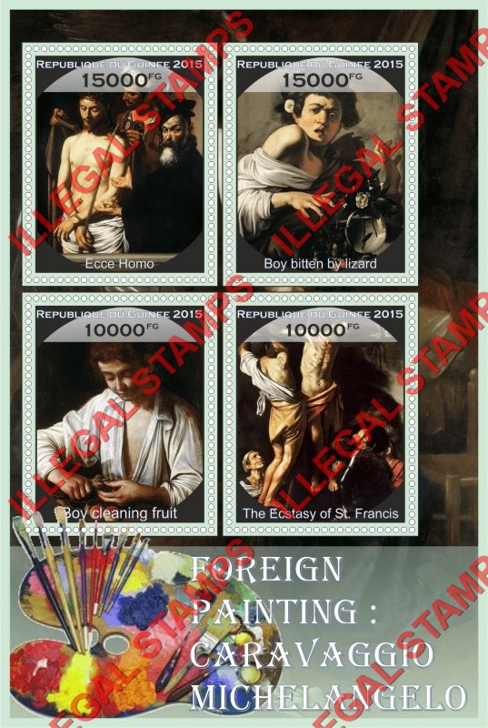 Guinea Republic 2015 Paintings by Michelangelo Caravaggio Illegal Stamp Souvenir Sheet of 4