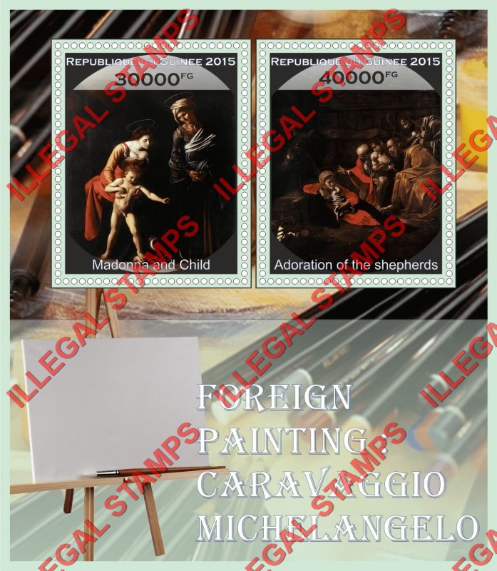 Guinea Republic 2015 Paintings by Michelangelo Caravaggio Illegal Stamp Souvenir Sheet of 2