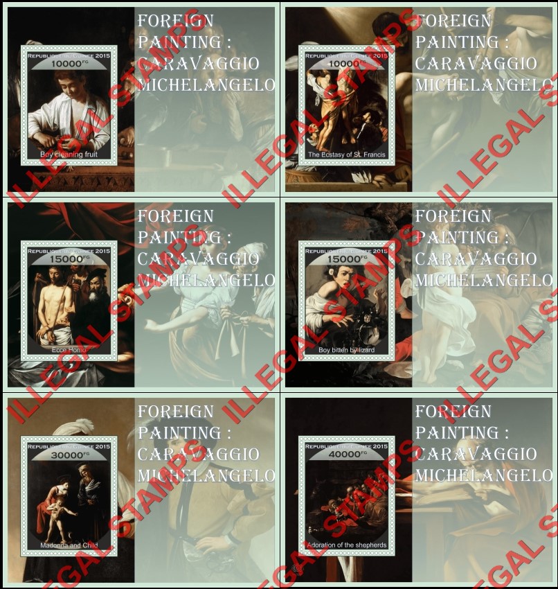 Guinea Republic 2015 Paintings by Michelangelo Caravaggio Illegal Stamp Souvenir Sheets of 1