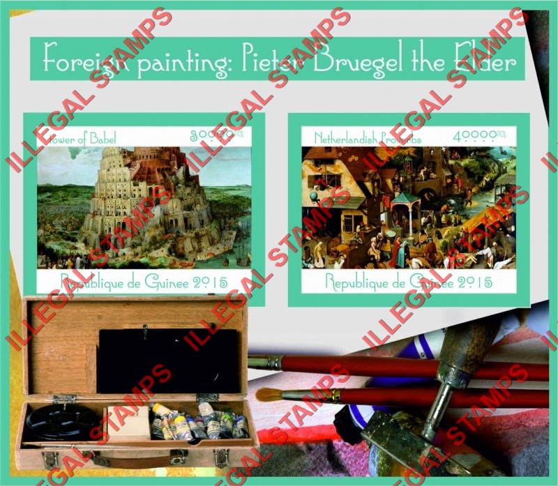 Guinea Republic 2015 Paintings by Pieter Bruegel the Elder Illegal Stamp Souvenir Sheet of 2
