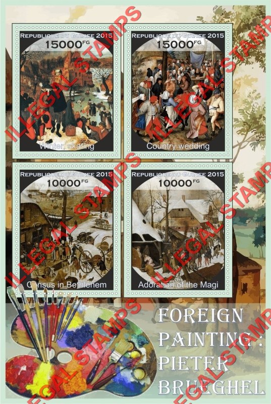 Guinea Republic 2015 Paintings by Pieter Brueghel Illegal Stamp Souvenir Sheet of 4