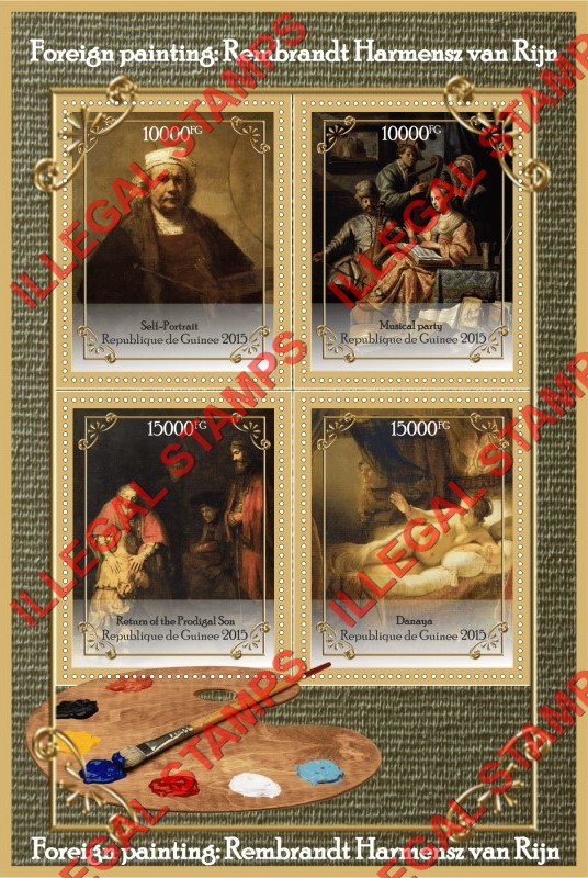 Guinea Republic 2015 Paintings by Rembrandt Harmensz van Rijn Illegal Stamp Souvenir Sheet of 4