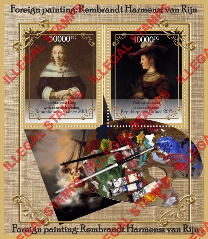 Guinea Republic 2015 Paintings by Rembrandt Harmensz van Rijn Illegal Stamp Souvenir Sheet of 2