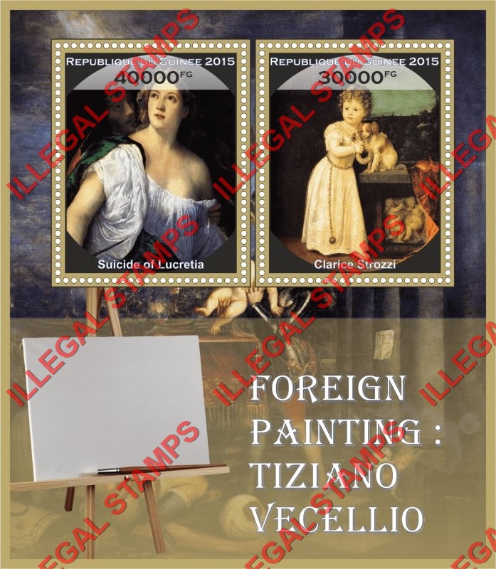 Guinea Republic 2015 Paintings by Tiziano Vecellio Illegal Stamp Souvenir Sheet of 2