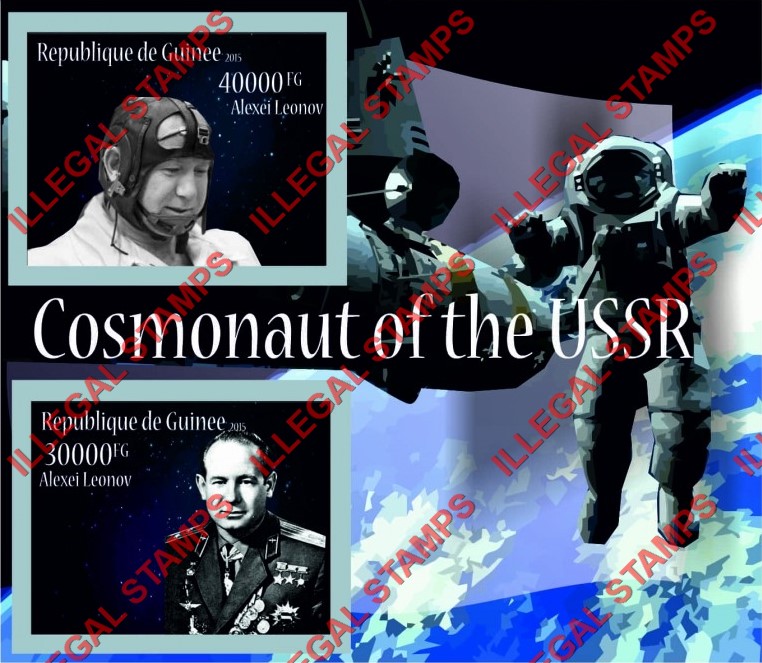 Guinea Republic 2015 Space Cosmonaut Alexei Leonov Illegal Stamp Souvenir Sheet of 2