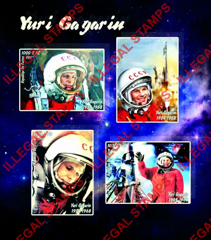Guinea Republic 2015 Space Cosmonaut Yuri Gagarin Illegal Stamp Souvenir Sheet of 4