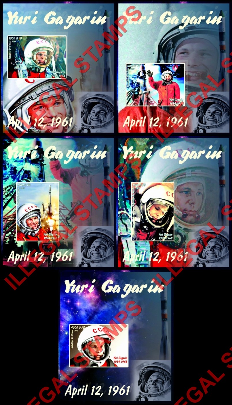Guinea Republic 2015 Space Cosmonaut Yuri Gagarin Illegal Stamp Souvenir Sheets of 1