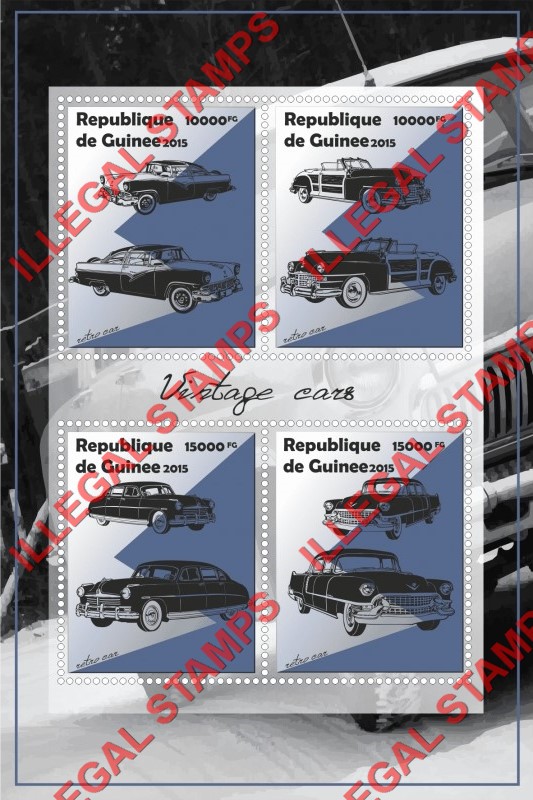 Guinea Republic 2015 Vintage Cars Illegal Stamp Souvenir Sheet of 4