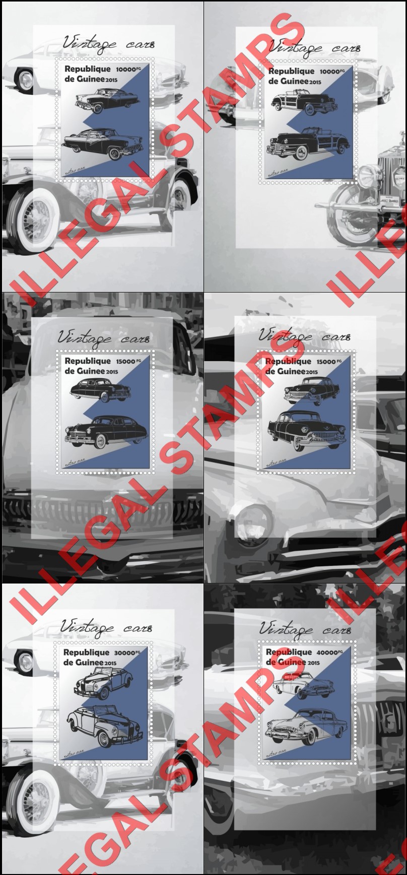 Guinea Republic 2015 Vintage Cars Illegal Stamp Souvenir Sheets of 1
