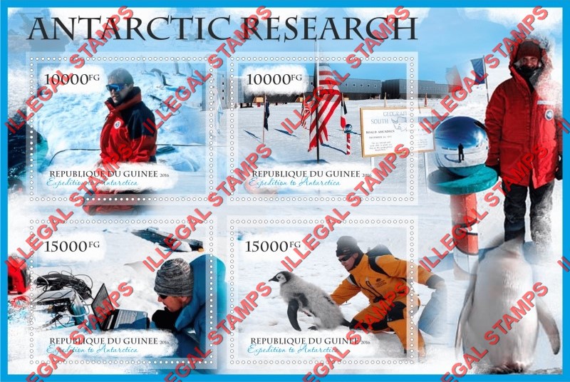 Guinea Republic 2016 Antarctic Research Illegal Stamp Souvenir Sheet of 4