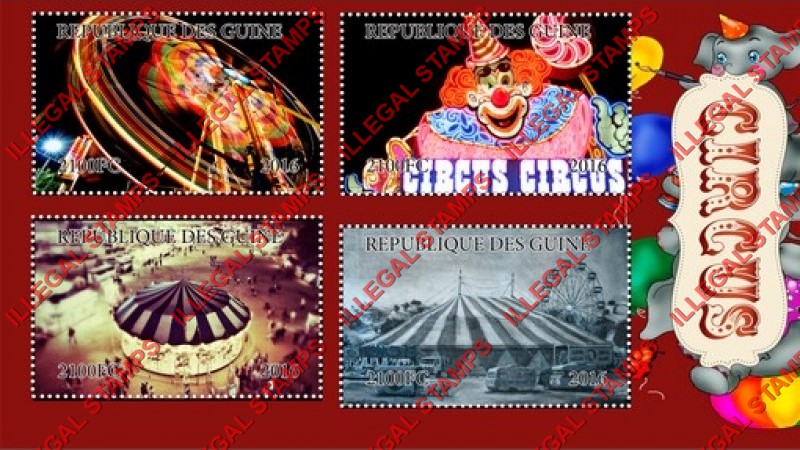 Guinea Republic 2016 Circus Illegal Stamp Souvenir Sheet of 4