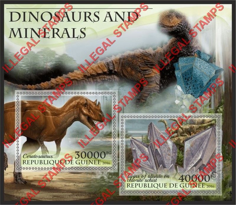 Guinea Republic 2016 Dinosaurs and Minerals Illegal Stamp Souvenir Sheet of 2