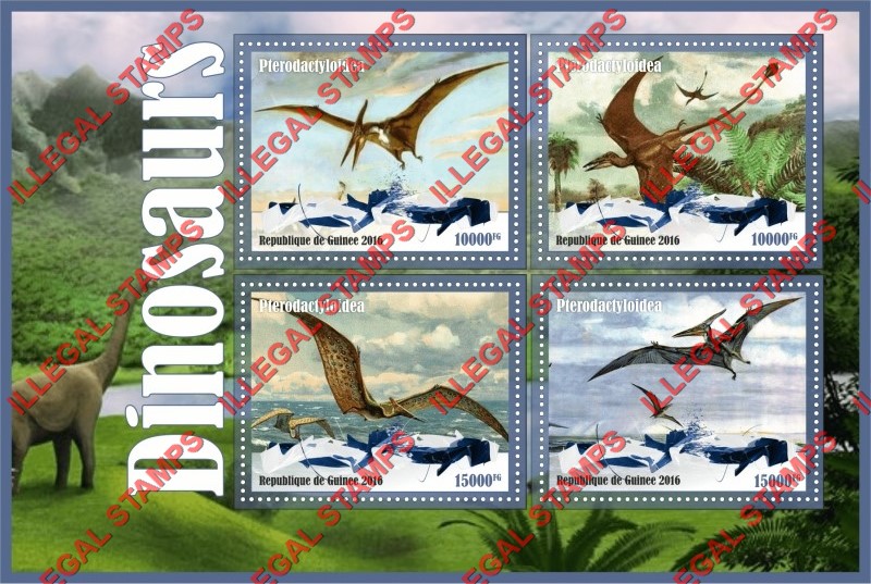 Guinea Republic 2016 Dinosaurs Illegal Stamp Souvenir Sheet of 4