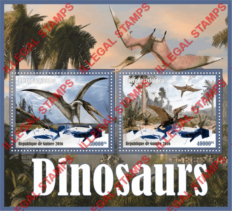 Guinea Republic 2016 Dinosaurs Illegal Stamp Souvenir Sheet of 2