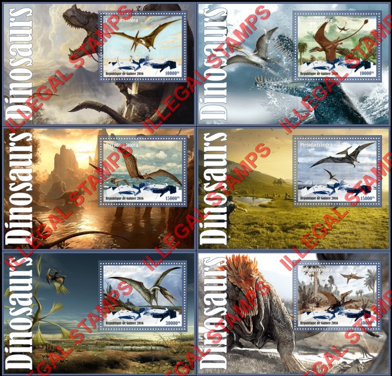 Guinea Republic 2016 Dinosaurs Illegal Stamp Souvenir Sheets of 1