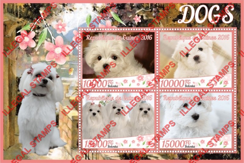 Guinea Republic 2016 Dogs Bolonka Illegal Stamp Souvenir Sheet of 4
