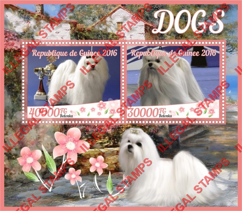 Guinea Republic 2016 Dogs Bolonka Illegal Stamp Souvenir Sheet of 2