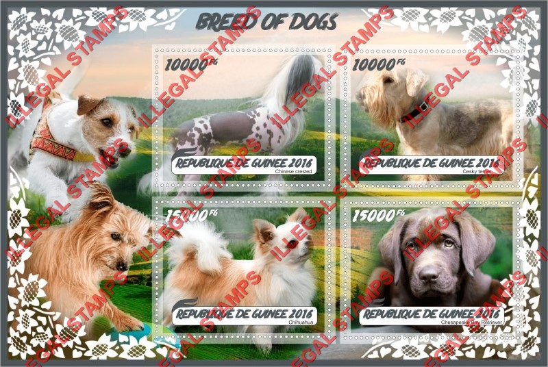 Guinea Republic 2016 Dogs (different) Illegal Stamp Souvenir Sheet of 4