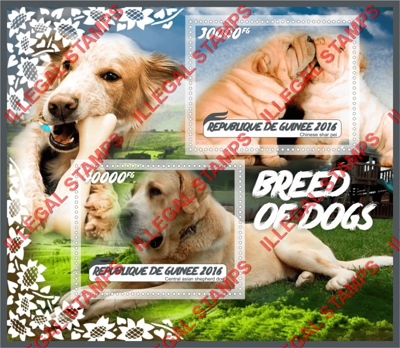 Guinea Republic 2016 Dogs (different) Illegal Stamp Souvenir Sheet of 2