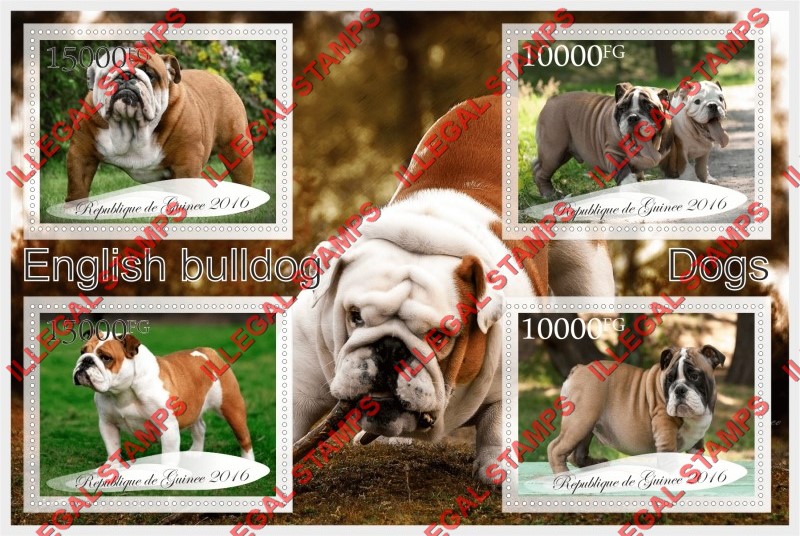 Guinea Republic 2016 Dogs English Bulldog Illegal Stamp Souvenir Sheet of 4