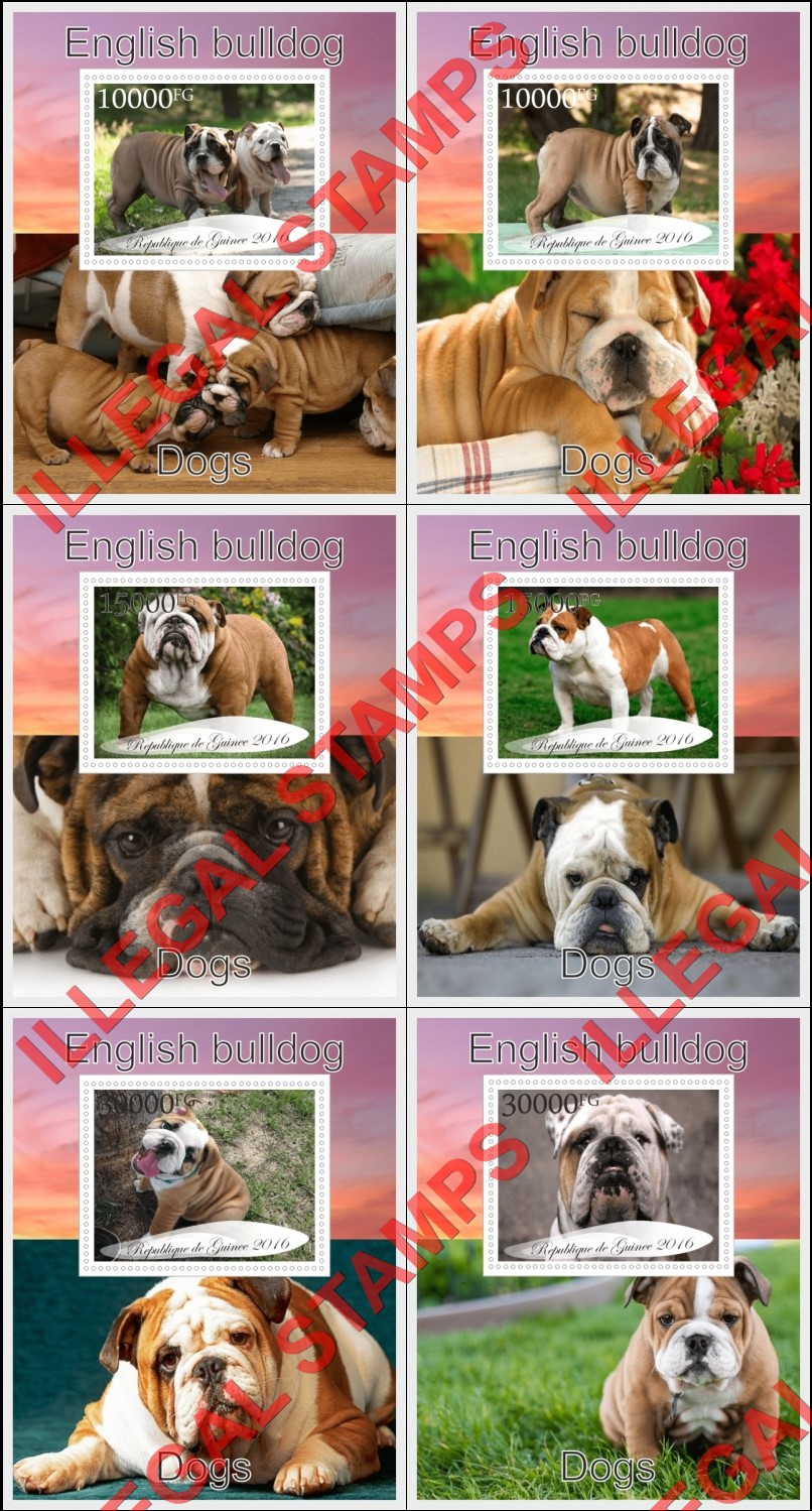 Guinea Republic 2016 Dogs English Bulldog Illegal Stamp Souvenir Sheets of 1