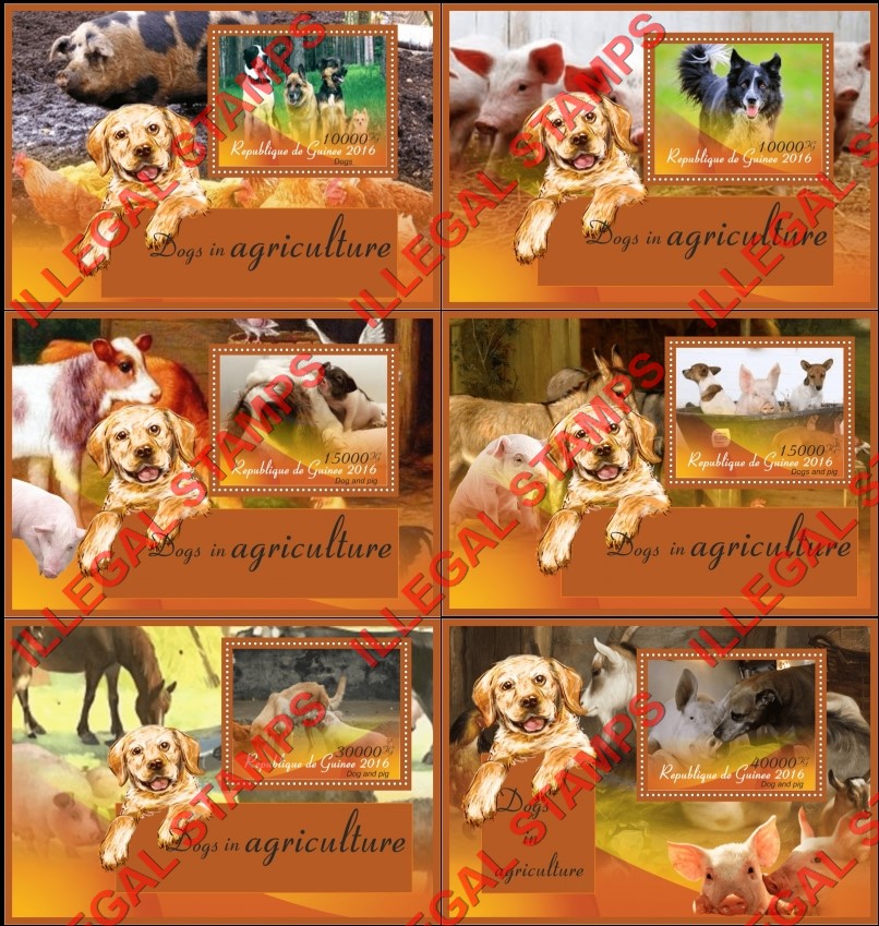 Guinea Republic 2016 Dogs in Agriculture with Pigs Illegal Stamp Souvenir Sheets of 1
