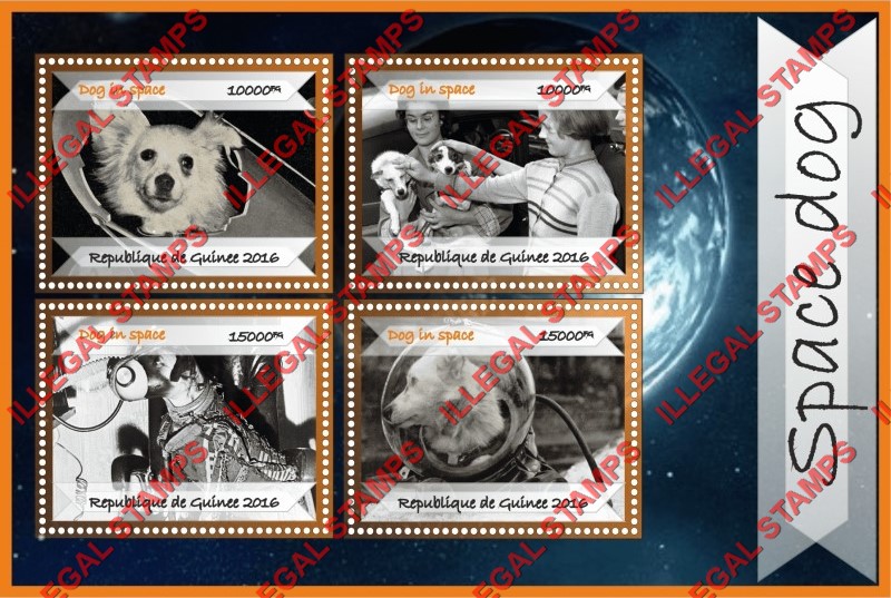 Guinea Republic 2016 Dogs in Space Illegal Stamp Souvenir Sheet of 4
