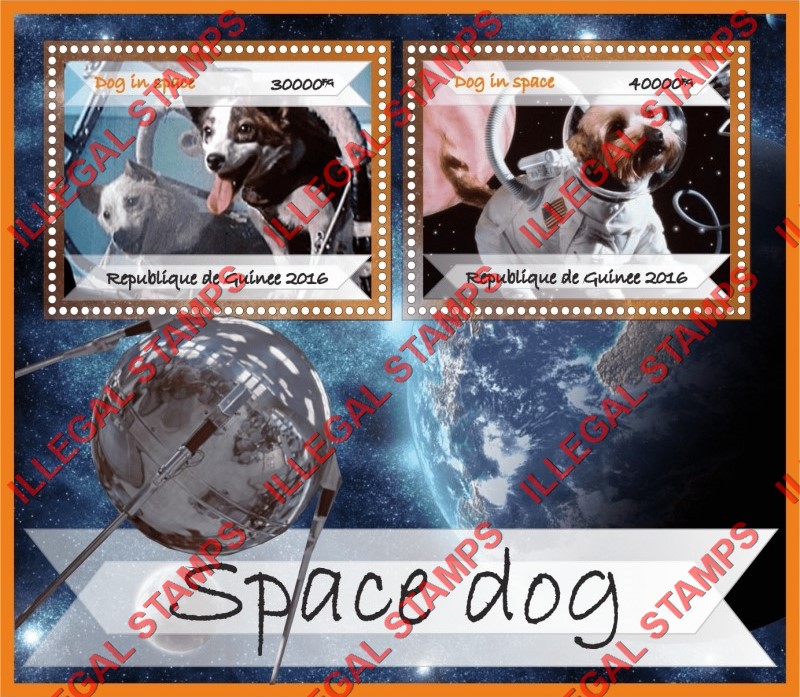 Guinea Republic 2016 Dogs in Space Illegal Stamp Souvenir Sheet of 2