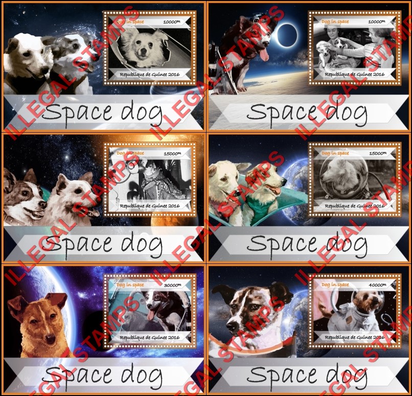 Guinea Republic 2016 Dogs in Space Illegal Stamp Souvenir Sheets of 1