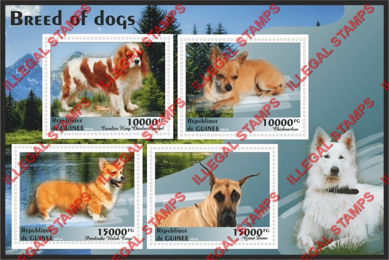 Guinea Republic 2016 Dogs Illegal Stamp Souvenir Sheet of 4
