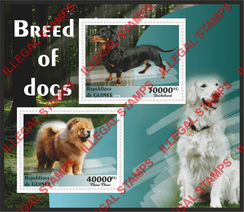 Guinea Republic 2016 Dogs Illegal Stamp Souvenir Sheet of 2