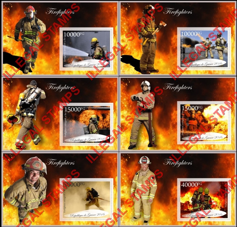 Guinea Republic 2016 Firefighters Illegal Stamp Souvenir Sheets of 1