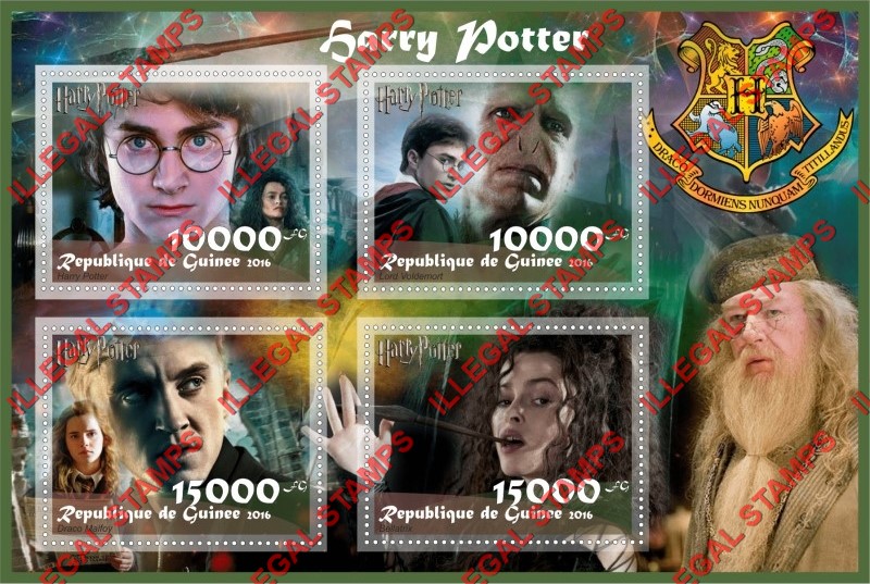 Guinea Republic 2016 Harry Potter Illegal Stamp Souvenir Sheet of 4