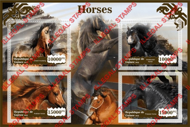 Guinea Republic 2016 Horses Illegal Stamp Souvenir Sheet of 4