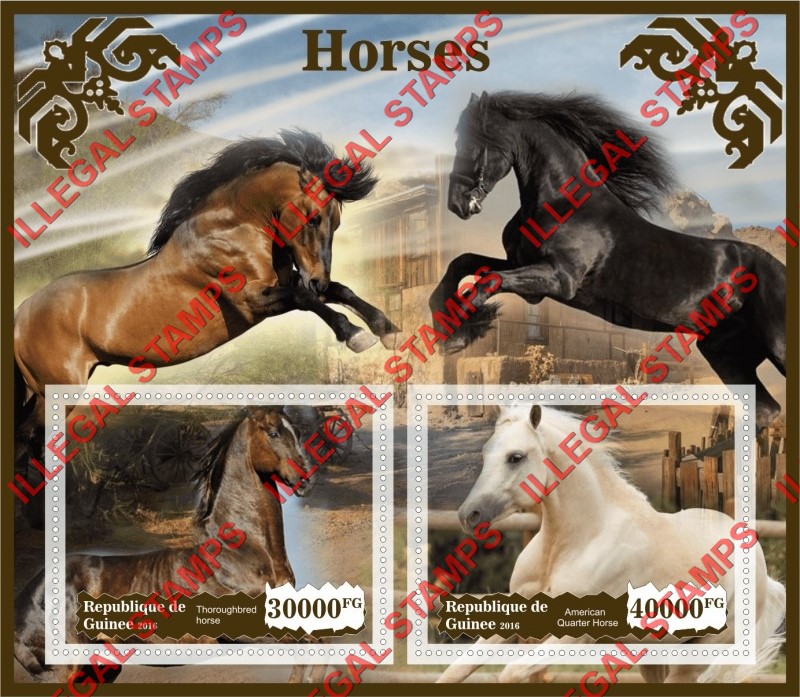 Guinea Republic 2016 Horses Illegal Stamp Souvenir Sheet of 2