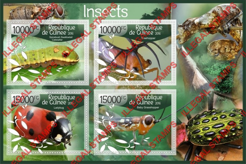 Guinea Republic 2016 Insects Illegal Stamp Souvenir Sheet of 4