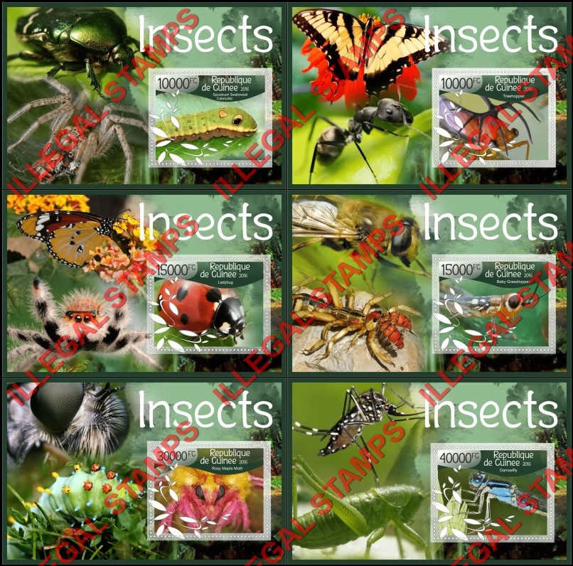 Guinea Republic 2016 Insects Illegal Stamp Souvenir Sheets of 1