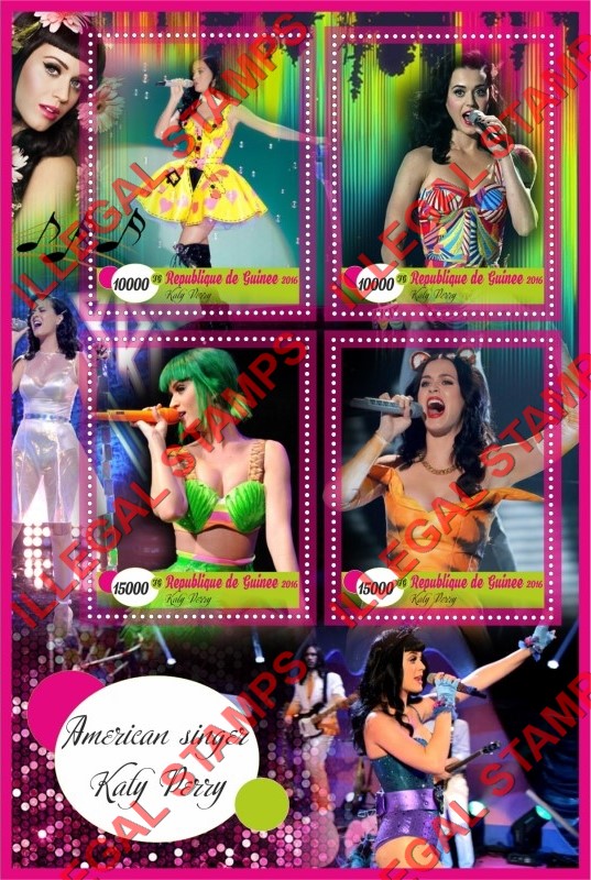 Guinea Republic 2016 Katy Perry American Singer Illegal Stamp Souvenir Sheet of 4