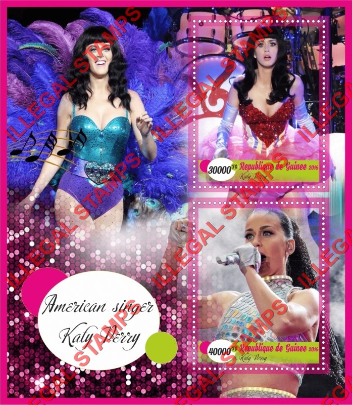 Guinea Republic 2016 Katy Perry American Singer Illegal Stamp Souvenir Sheet of 2