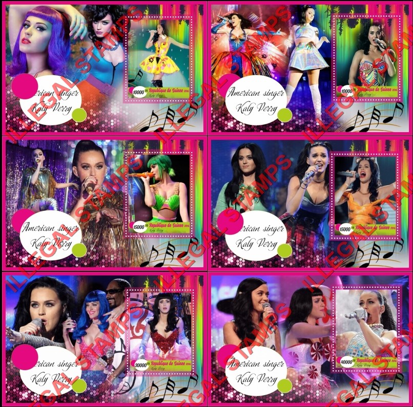 Guinea Republic 2016 Katy Perry American Singer Illegal Stamp Souvenir Sheets of 1