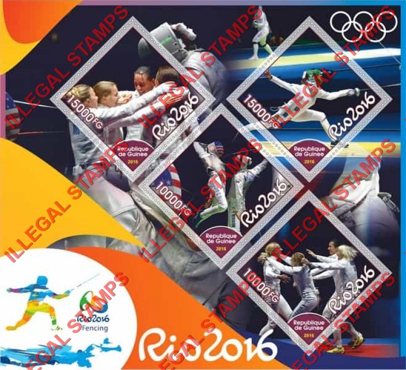 Guinea Republic 2016 Olympic Games in Rio Fencing Illegal Stamp Souvenir Sheet of 4