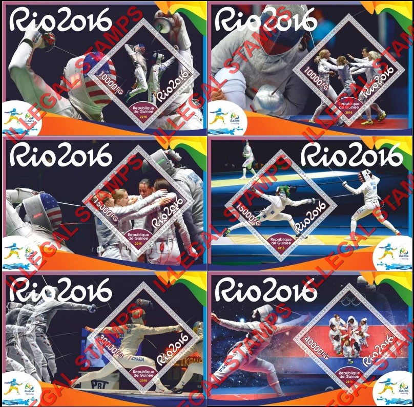 Guinea Republic 2016 Olympic Games in Rio Fencing Illegal Stamp Souvenir Sheets of 1
