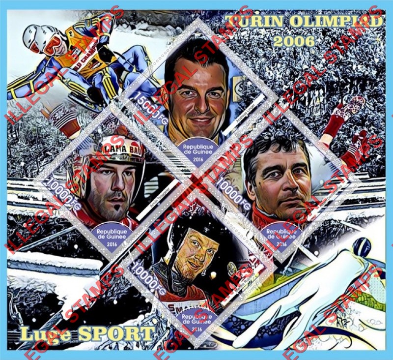 Guinea Republic 2016 Olympic Games in Turin in 2006 Olympiad Luge Sport Illegal Stamp Souvenir Sheet of 4