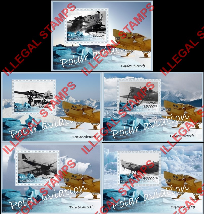 Guinea Republic 2016 Polar Aviation Tupolev Aircraft G-1 Illegal Stamp Souvenir Sheets of 1