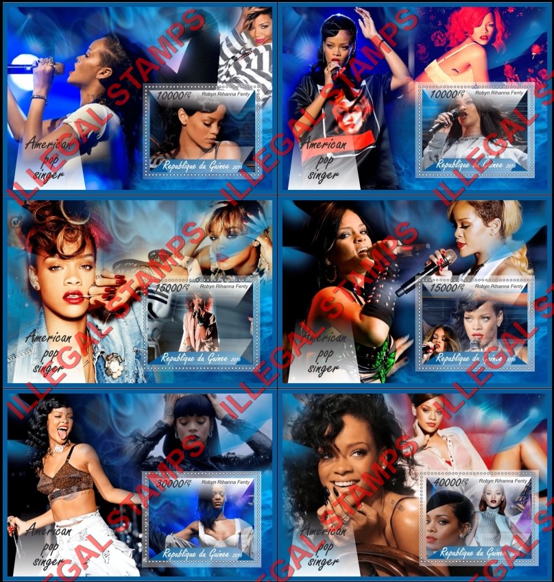 Guinea Republic 2016 Robyn Rihanna Fenty American Pop Singer Illegal Stamp Souvenir Sheets of 1