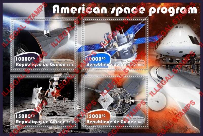Guinea Republic 2016 Space American Program Illegal Stamp Souvenir Sheet of 4