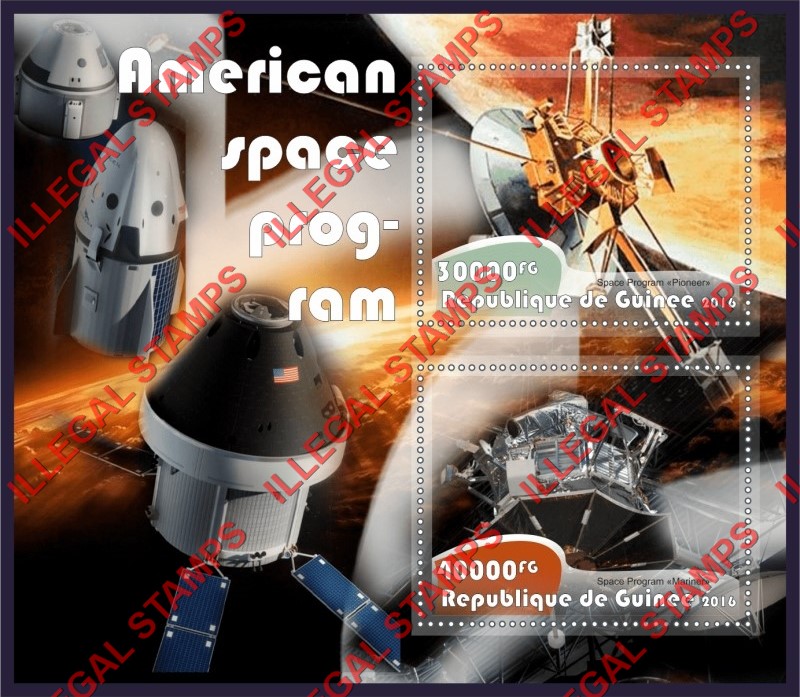 Guinea Republic 2016 Space American Program Illegal Stamp Souvenir Sheet of 2