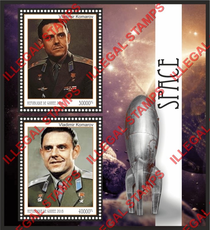 Guinea Republic 2016 Space Cosmonaut Vladimir Komarov Illegal Stamp Souvenir Sheet of 2