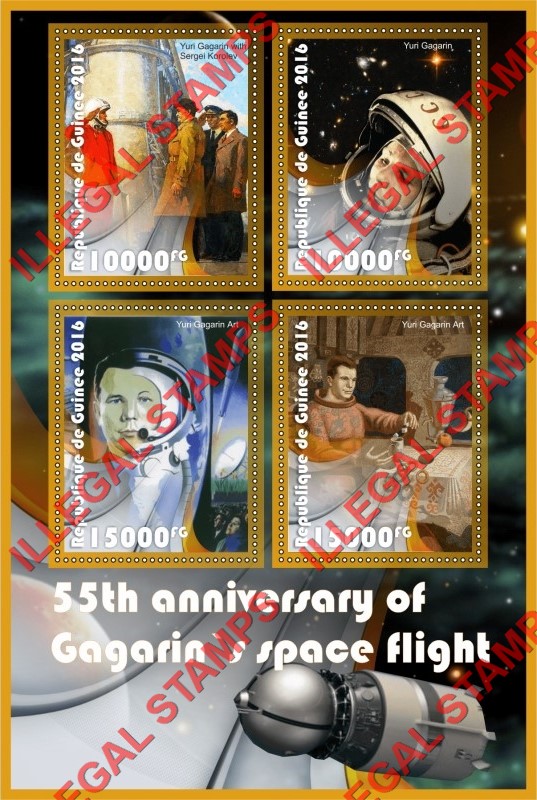Guinea Republic 2016 Space Yuri Gagarin Illegal Stamp Souvenir Sheet of 4